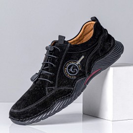 Men Leather Breathable Soft Sole Comfy Driving Elastic Laces Casual Sports Shoes