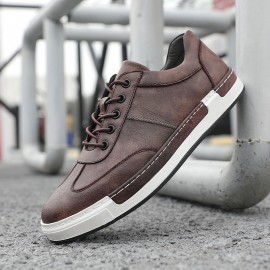 Men Microfiber Leather Comfy Bottom Non Slip Trendy Solid Lace Up Casual Court Shoes