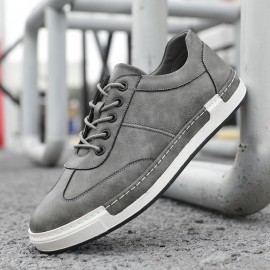 Men Microfiber Leather Comfy Bottom Non Slip Trendy Solid Lace Up Casual Court Shoes