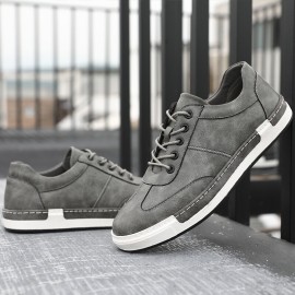 Men Microfiber Leather Comfy Bottom Non Slip Trendy Solid Lace Up Casual Court Shoes