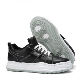 Men Microfiber Soft Sole Comfy Platform Pure Color One Size Smaller Casual Court Shoes
