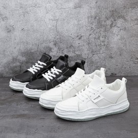 Men Microfiber Soft Sole Comfy Platform Pure Color One Size Smaller Casual Court Shoes