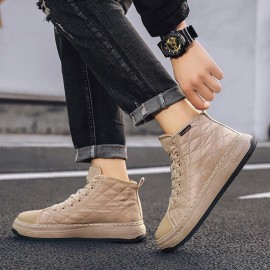 Men Stitching Plaid Down Cloth Comfy Slipm Resistant Lace Up High Top Sneakers