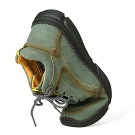 Men Hand Stitching Microfiber Leather Non Slip Warm Ankle Boots