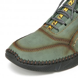 Men Hand Stitching Microfiber Leather Non Slip Warm Ankle Boots