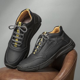 Men Hand Stitching Microfiber Leather Non Slip Warm Ankle Boots