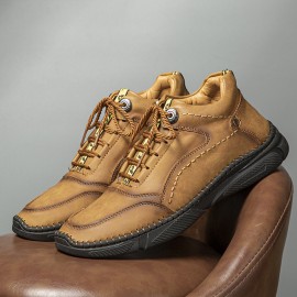 Men Hand Stitching Microfiber Leather Non Slip Warm Ankle Boots