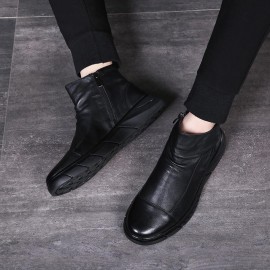Men Synthetic Leather Warm Slip Resistant Zipper Casual Ankle Boots