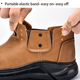 Men Retro Cowhide Leather Non Slip Soft Sole Elastic Slip On Chelsea Boots