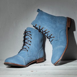 Men Leather Breathable Soft Sole Non Slip Lace Up Square Heel Casual Martin Boots