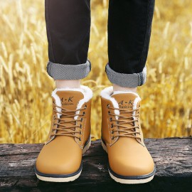 Men Comfortable Warm Fur Lining Leather Laces Up Boots Shoes