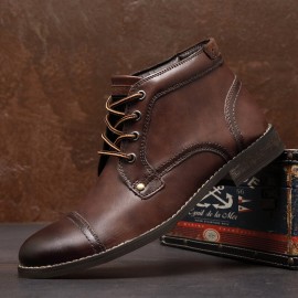 Men British Style Cap Toe Leather Comfy Slip Resistant Dress Ankle Boots