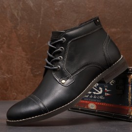 Men British Style Cap Toe Leather Comfy Slip Resistant Dress Ankle Boots