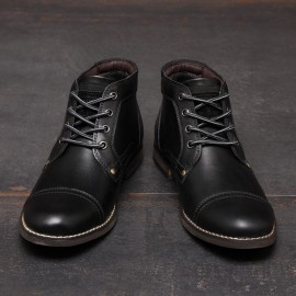 Men British Style Cap Toe Leather Comfy Slip Resistant Dress Ankle Boots