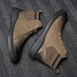 Men Retro Stylish Gradual Change Shoe Toe Casual Leather Ankle Boots
