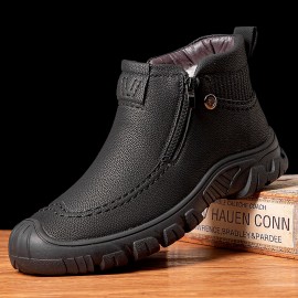 Men Warm Plush Lining Side Zipper Leather Boots