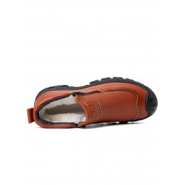 Men Warm Plush Lining Side Zipper Leather Boots