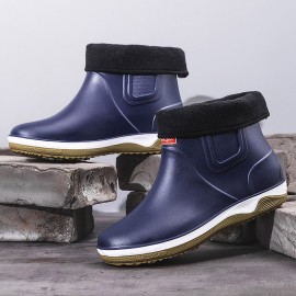 Men Warm Plush Lining Soft Sole Slip Resistant Slip-On Rain Boots