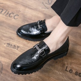 Men Microfiber Leather Breathable Soft Sole Retro Brief Slip On Casual Business Shoes