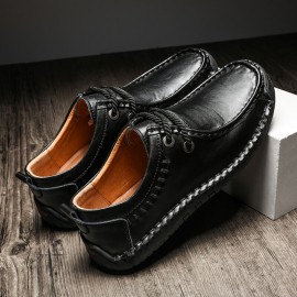 Men Cowhide Leather Hand Stitching Non Slip Soft Sole Business Casual Shoes