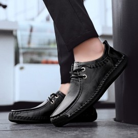 Men Cowhide Leather Hand Stitching Non Slip Soft Sole Business Casual Shoes
