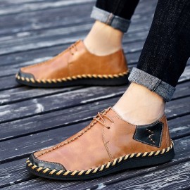 Men Hand Stitching Cow Leather Comfy Soft Sole Casual Shoes