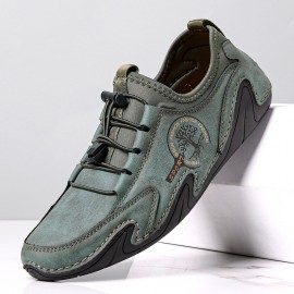 Men Microfiber Leather Breathable Hand Stitching Soft Sole Brief Elastic Laces Casual Driving Shoes