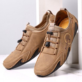 Men Microfiber Leather Breathable Hand Stitching Soft Sole Brief Elastic Laces Casual Driving Shoes