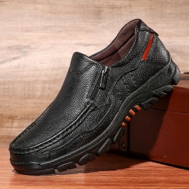 Men Cowhide Breathable Soft Sole Slip On Comfy England Style Zipper Casual Shoes