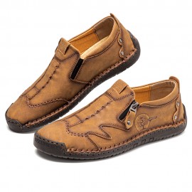 Men Microfiber Leather Side-zip Soft Sole Hand-stitched Shoes Casual Shoes