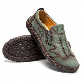 Men Microfiber Leather Side-zip Soft Sole Hand-stitched Shoes Casual Shoes