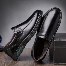Men Cowhide Breathable Comfy Sole Slip On Daily Business Casual Shoes