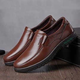 Men Cowhide Breathable Comfy Sole Slip On Daily Business Casual Shoes