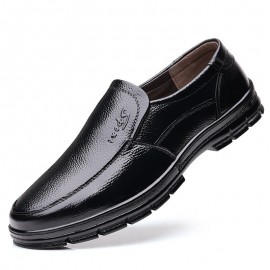 Men Cowhide Leather Breathable Soft Sole Comfy Slip On Casual Business Shoes