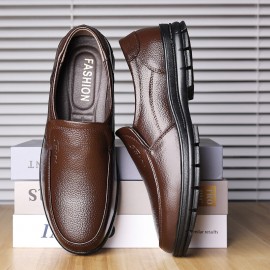 Men Cowhide Leather Breathable Soft Sole Comfy Slip On Casual Business Shoes