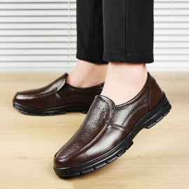 Men Cowhide Leather Breathable Soft Sole Comfy Slip On Casual Business Shoes