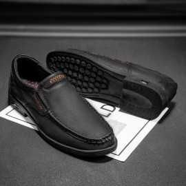 Men Retro Cow Leather Slip Resistant Slip On Casual Shoes